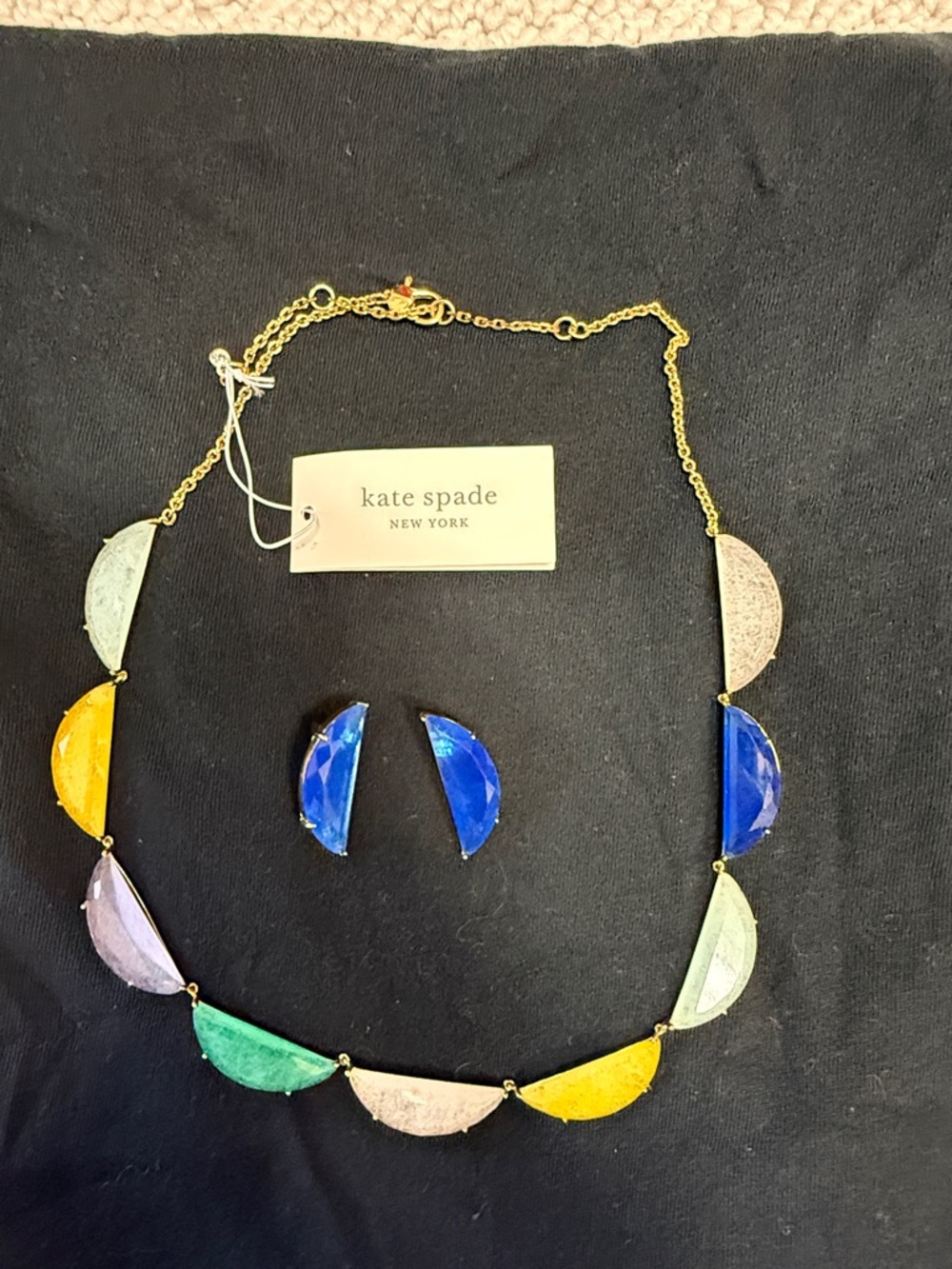 kate spade Multicolor Half-Moon Stone Necklace with Blue Earrings